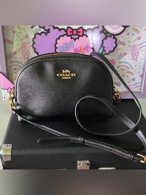 EUC Coach Black Leather Dome Crossbody with Gold Hardware